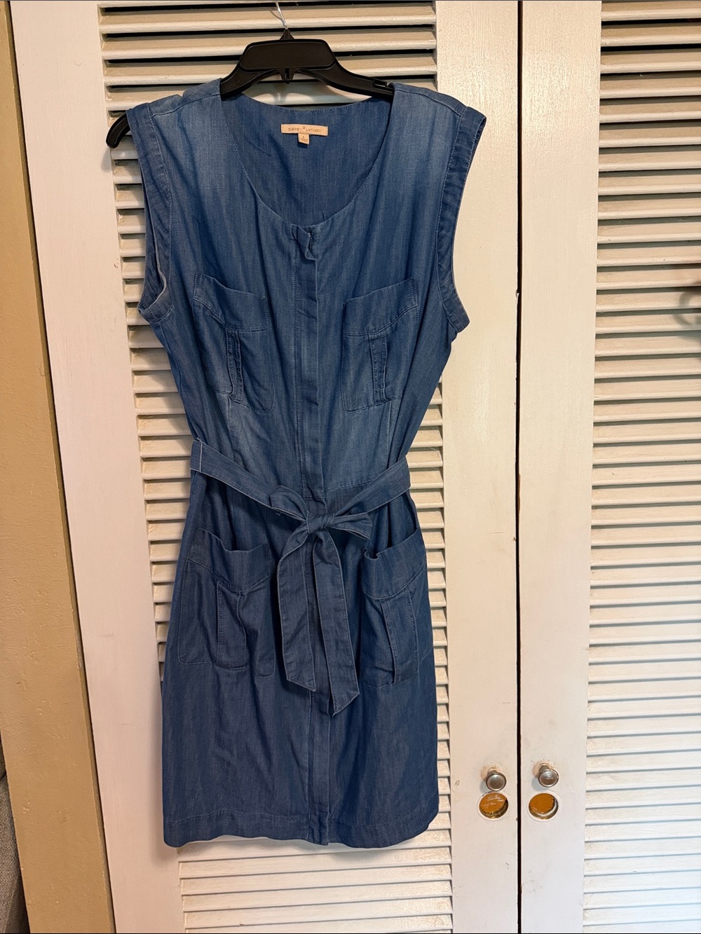 Sleeveless Chambray Tie-Waist Mini Dress - Blue